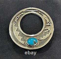 VTG 1940's NAVAJO Native American SIGNED Silver & Turquoise Pin Brooch Jewelry