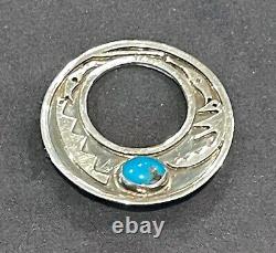 VTG 1940's NAVAJO Native American SIGNED Silver & Turquoise Pin Brooch Jewelry