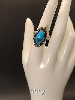 VTG 1 navajo silver blue turquoise ring size 7 unmarked
