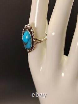 VTG 1 navajo silver blue turquoise ring size 7 unmarked