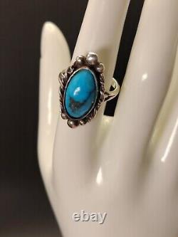VTG 1 navajo silver blue turquoise ring size 7 unmarked