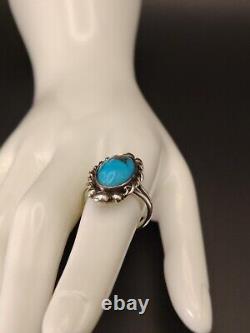 VTG 1 navajo silver blue turquoise ring size 7 unmarked