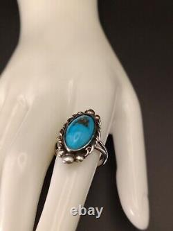 VTG 1 navajo silver blue turquoise ring size 7 unmarked