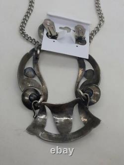 VTG 50's Native American Sterling Turquoise Necklace & Clip On Earrings Set MCM