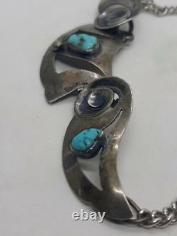 VTG 50's Native American Sterling Turquoise Necklace & Clip On Earrings Set MCM