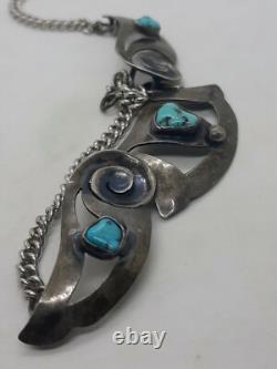 VTG 50's Native American Sterling Turquoise Necklace & Clip On Earrings Set MCM