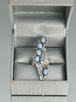 VTG Blue Aurora Opalite Foliate Sterling Silver 925 Ring SZ 7 Native American