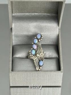 VTG Blue Aurora Opalite Foliate Sterling Silver 925 Ring SZ 7 Native American