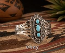 VTG Eula Wylie Navajo Sterling Silver Turquoise Cuff Bracelet Signed Heavy