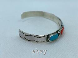 VTG F. CHEAMA Navajo Sterling Silver Turquoise Coral Cuff Bracelet 12.4g #g8