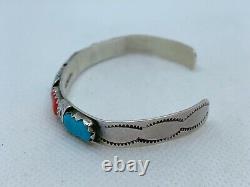 VTG F. CHEAMA Navajo Sterling Silver Turquoise Coral Cuff Bracelet 12.4g #g8