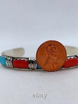 VTG F. CHEAMA Navajo Sterling Silver Turquoise Coral Cuff Bracelet 12.4g #g8
