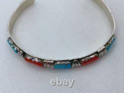 VTG F. CHEAMA Navajo Sterling Silver Turquoise Coral Cuff Bracelet 12.4g #g8