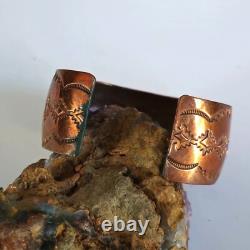 VTG Frank Bowman Chipped Turquoise & Coral Copper Cuff Bracelet 6.5 Stamped