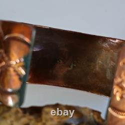 VTG Frank Bowman Chipped Turquoise & Coral Copper Cuff Bracelet 6.5 Stamped