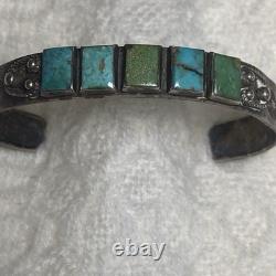 VTG Fred Harvey Era Navajo Lizard Stamped Turquoise 93% Silver Cuff Bracelet VTG Fred Harvey Era Navajo Lizard Stamped Turquoise 93% Silver Cuff Bracelet