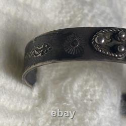 VTG Fred Harvey Era Navajo Lizard Stamped Turquoise 93% Silver Cuff Bracelet
