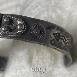 VTG Fred Harvey Era Navajo Lizard Stamped Turquoise 93% Silver Cuff Bracelet