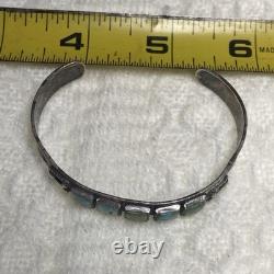 VTG Fred Harvey Era Navajo Lizard Stamped Turquoise 93% Silver Cuff Bracelet