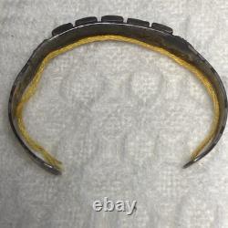 VTG Fred Harvey Era Navajo Lizard Stamped Turquoise 93% Silver Cuff Bracelet