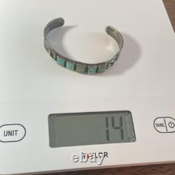 VTG Fred Harvey Era Navajo Lizard Stamped Turquoise 93% Silver Cuff Bracelet