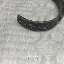 VTG Fred Harvey Era Navajo Lizard Stamped Turquoise 93% Silver Cuff Bracelet