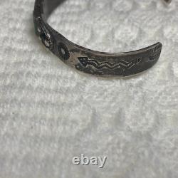 VTG Fred Harvey Era Navajo Lizard Stamped Turquoise 93% Silver Cuff Bracelet