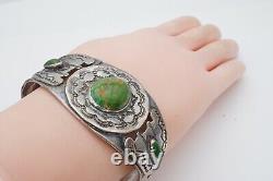 VTG Fred Harvey Era Navajo Sterling Turquoise Thunderbird Whirling Cuff Bracelet