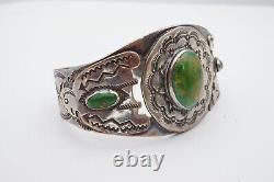 VTG Fred Harvey Era Navajo Sterling Turquoise Thunderbird Whirling Cuff Bracelet