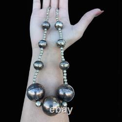 VTG HUGE Navajo Style pearls Silver Tone Bead Necklace 2-20 MM Graduated Western