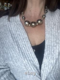 VTG HUGE Navajo Style pearls Silver Tone Bead Necklace 2-20 MM Graduated Western