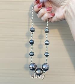 VTG HUGE Navajo Style pearls Silver Tone Bead Necklace 2-20 MM Graduated Western