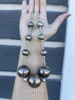 VTG HUGE Navajo Style pearls Silver Tone Bead Necklace 2-20 MM Graduated Western