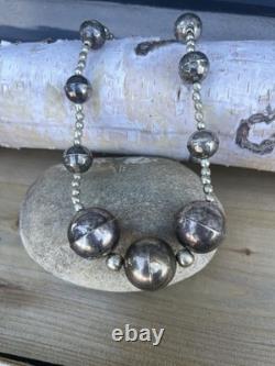 VTG HUGE Navajo Style pearls Silver Tone Bead Necklace 2-20 MM Graduated Western
