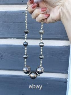 VTG HUGE Navajo Style pearls Silver Tone Bead Necklace 2-20 MM Graduated Western