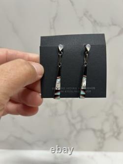 VTG M. Noche Inlaid Sterling Turquoise Coral Onyx Dangle Post Earrings Tested