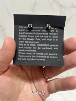 VTG M. Noche Inlaid Sterling Turquoise Coral Onyx Dangle Post Earrings Tested