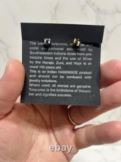 VTG M. Noche Inlaid Sterling Turquoise Coral Onyx Dangle Post Earrings Tested