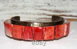 VTG Massive Navajo Cobblestone Inlay Cuff Bracelet Red Spiny Oyster Sterling 7