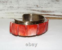 VTG Massive Navajo Cobblestone Inlay Cuff Bracelet Red Spiny Oyster Sterling 7