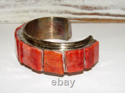VTG Massive Navajo Cobblestone Inlay Cuff Bracelet Red Spiny Oyster Sterling 7