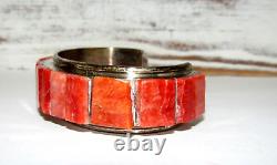 VTG Massive Navajo Cobblestone Inlay Cuff Bracelet Red Spiny Oyster Sterling 7