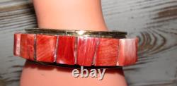 VTG Massive Navajo Cobblestone Inlay Cuff Bracelet Red Spiny Oyster Sterling 7