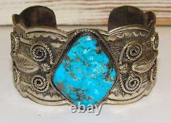 VTG Massive Navajo Kingman Turquoise Cuff Bracelet Ingot Sterling B. Boyd 115G