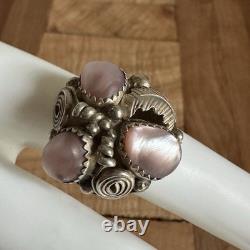 VTG Max Calabaza Navajo Ring 6.75 Pastel MOP Cabs Spiral Leaf Sterling 7.7g USA