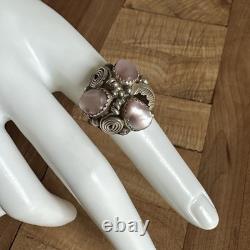 VTG Max Calabaza Navajo Ring 6.75 Pastel MOP Cabs Spiral Leaf Sterling 7.7g USA