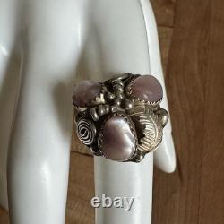 VTG Max Calabaza Navajo Ring 6.75 Pastel MOP Cabs Spiral Leaf Sterling 7.7g USA