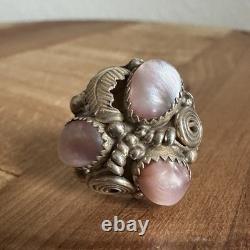 VTG Max Calabaza Navajo Ring 6.75 Pastel MOP Cabs Spiral Leaf Sterling 7.7g USA