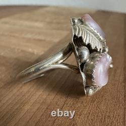 VTG Max Calabaza Navajo Ring 6.75 Pastel MOP Cabs Spiral Leaf Sterling 7.7g USA