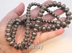 VTG NAVAJO PEARLS STERLING SILVER BENCH BEAD STAMP WORK NECKLACE 30 96.4g